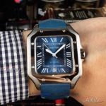 Perfect Replica Santos De Cartier Blue Dial Blue Leather Strap Automatic Watch WSSA0013